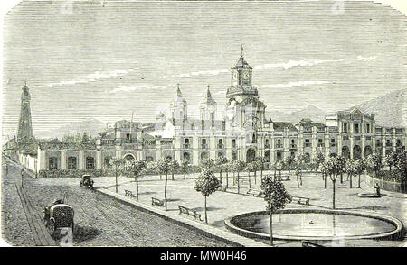 . Palacio de la Independencia, en la Plaza de Armas de Santiago de Chile. 1872. En Chile Ilustrado de Recaredo S. Tornero 488 Plaza Armas Santiago 1872 Stockfoto