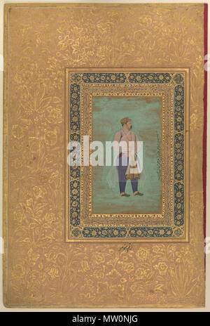 . "Porträt des Prinzen Danyal', Folio aus dem Shah Jahan Album Gemälde von Manohar (aktive Ca. 1582 - 1624) Kalligraph: Sultan 'Ali al-Mashhadi (aktive Ende des 15. Anfang des 16. Jahrhunderts) Objekt Name: Album Leaf Herrschaft: Jahangir (1605 - 27), Rekto Datum: recto: Ende des 16. Jahrhunderts; Verso: Ca. 1500 Geographie: Indien Medium: Tinte, opak Aquarell, und Gold auf dem Papier Abmessungen: H.15, 5/16 in. (38,9 cm) W. 10 1/4 in. (26 cm) Klassifizierung: Sonstiges Kreditlinie: Kauf, Rogers Fund und der kevorkian Stiftung Geschenk, 1955 Beitritt Anzahl: 55.121.10.32 Dieses Kunstwerk wird nicht auf dem Display Stockfoto