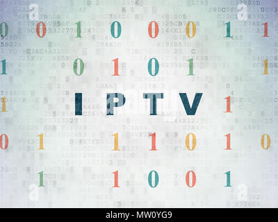 Web Design Konzept: blau lackiert Text IPTV auf digitale Daten Papier Hintergrund mit binären Code Stockfoto