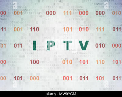 Web Design Konzept: grün lackiert Text IPTV auf digitale Daten Papier Hintergrund mit binären Code Stockfoto