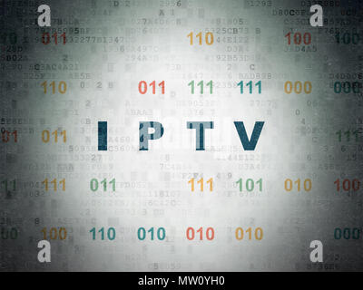 Web Design Konzept: blau lackiert Text IPTV auf digitale Daten Papier Hintergrund mit binären Code Stockfoto