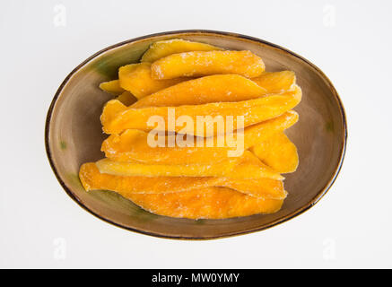 Getrocknete Mango oder getrocknete Mango Slices auf einem Hintergrund Stockfoto