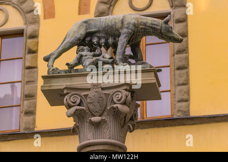 Blick auf dem Kapitol Wolf Statue in Siena, Italien Stockfoto