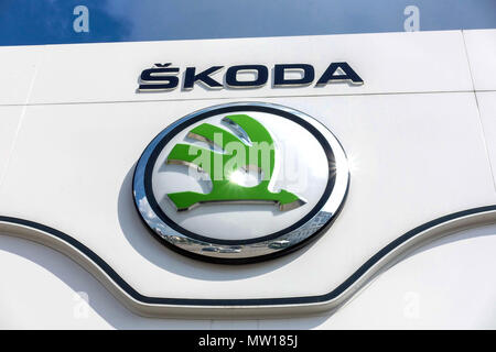 Skoda logo, Zeichen Skoda Anzeige Stockfoto