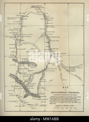 . Englisch: 'Map der South Western Turkomania' (jetzt Turkmenistan) aus dem Schottischen geographischen Zeitschrift. Von der Schottischen geographischen Gesellschaft veröffentlicht und von Arthur Silva Weiß bearbeitet werden. Band III, 1887. 1887. Unbekannt 582 Sw turkomania 1887 Stockfoto