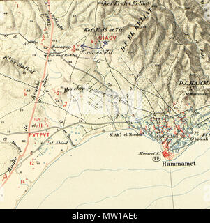 . Français: Extrait de lAtlas Archéologique de la Tunisie au 1/50 000, Feuille 39[XXXVII] (1892). Zone de Pupput (n° 11 et 14), Siagu (n°3) et Hammamet. 24 September 2012, 10:12:31. Ernest Babelon, René Cagnat et Salomon Reinach, 1892 506 Pupput et Siagu (extrait de AAT 1 F37) Stockfoto