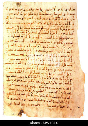 . Englisch: Qur'anic Manuskript in Hijazi Skript geschrieben. Sūrah āl Imrān -', Verse 34-184. Späten ersten Jahrhundert Hidschra/C. 700 CE. Unknow Kalligraph 508 Qur'anic Manuskript - 6 - hijazi Skript Stockfoto