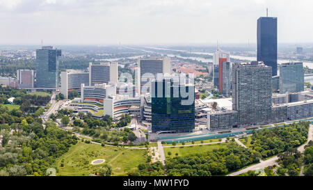 Panoramablick auf UNO-City in Wien, Österreich. Stockfoto