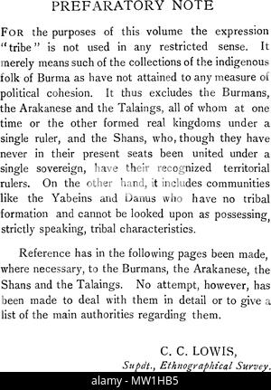. Englisch: Ein englischer Text. 1910. C.C.LOWIS, I.C.S.601 Die Stämme von Birma - iii. Stockfoto