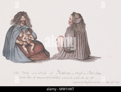 . Englisch: Haida edle Frau und Tochter ca. 1793. 5 Mai 2014, 21:14:52. Sigismund Bacstrom 602 die Frau und das Kind des Hatzia einen Chief in Port Rose südlichen Ende des Queen Charlotte's Island ca. 1793 Stockfoto
