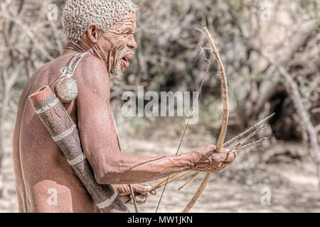 San, lebendiges Museum, Omandumba, Damaraland, Namibia, Afrika Stockfoto