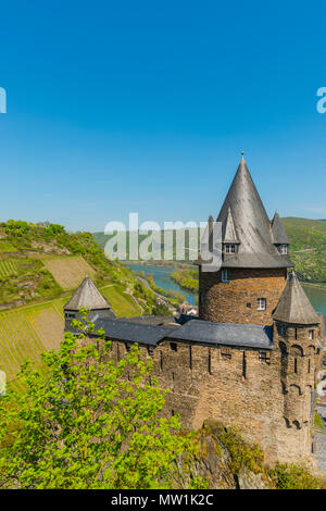Jugendherberge Burg Stahleck, Bacharach am Rhein, UNESCO Welterbe Oberes Mittelrheintal, Rheinland-Pfalz Stockfoto