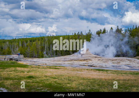 Nahaufnahme von Giant Geysir, die zweithöchste Geysir der Welt. Upper Geyser Basin, Yellowstone National Park Stockfoto