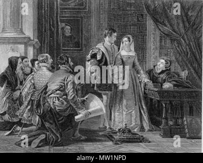 . Englisch: Die Krone Angeboten zu Lady Jane Grey. Gravur nach Romantik Maler Charles Robert Leslie. ca. 1827. Nach C.R.Leslie 594 Die Krone Angeboten zu Lady Jane Grey nach Leslie Stockfoto