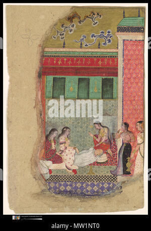 . "Der Tod von König Dasharatha, der Vater von Rama', Folio aus dem Ramayana Objekt Name: Folio aus ein illustriertes Manuskript Herrschaft: Akbar (1556 - 1605) Datum: Ca. 1605 Geographie: Indien Medium: Opak Aquarell und Gold auf dem Papier Abmessungen: Malerei: H.10 cm. (26,7 cm) W. 5 13/16-in. (14,8 cm) Seite: H.10 cm. (27,6 cm) W. 7 1/2 in. (19,1 cm) Matte: H.19 cm. (48,9 cm) W. 14 1/4 in. (36,2 cm) Klassifizierung: Codices Kreditlinie: Cynthia Hazen Polsky und Leon B. Polsky Fund, 2002 Beitritt Artikelnummer: 2002.506 Dieses Kunstwerk wird nicht auf dem Display zu MyMet Descript hinzufügen Stockfoto