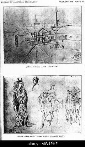 . Englisch: Skizzen über das Leben der Indianer und Pelzhändler, die den Handel Beiträge der großen Fell Unternehmen auf dem Mississippi und Missouri Flüsse im amerikanischen Westen von 1846 bis 1852 bewohnt. 1851. Rudolph Friedrich Kurz 596 Kurz Skizzenbuch Platte 13. Stockfoto