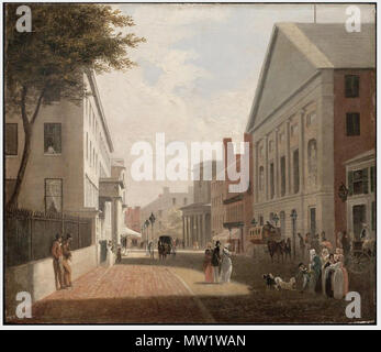 . Tremont Street, Boston. Über 1843. Philip Harry, Amerikanische (in England geboren), 1843 - 1860. 34,92 x 40,96 cm (13 3/4 x 16 1/8 in.) Öl auf Leinwand. Museum der Bildenden Künste, Boston. ca. 1843. Philip Harry 614 TremontSt ca 1843 Boston byPhilipHarry MFABoston Stockfoto