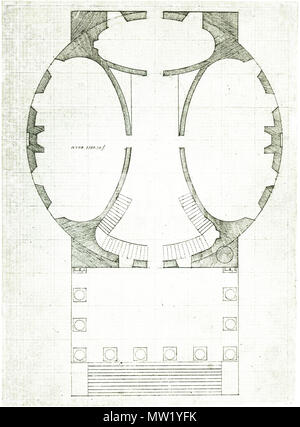 . Universität von Virginia: "Der Plan der ersten Etage der Rotunde" von Thomas Jefferson (Bildunterschrift sowie weitere Informationen je nach Quelle). Wahrscheinlich vor dem 29. März 1821 (sorgfältige Kalkulation der Rotunde von der Aufsichtsperson), auf jeden Fall vor dem 2. April 1821 (Genehmigung der Pläne durch den Vorstand der Besucher). Thomas Jefferson 621 Universität von Virginia Rotunde plan Erdgeschoss retuschiert Stockfoto