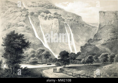 . Bilder aus der Arbeit "Norge fremstillet i billeder' 1848 von Chr. Tønsberg. Vossevangsdalen, Voss Gemeinde, Hordaland County, Norwegen. 1848. Diese Datei fehlt, Informationen zum Autor. 637 Vossevangsdalen013 Stockfoto