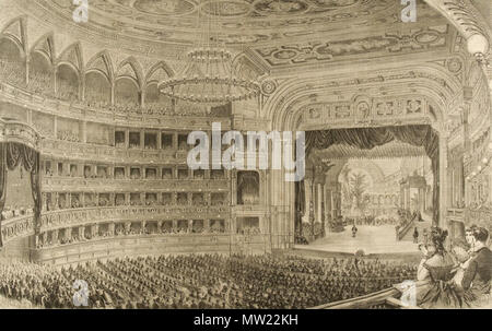 . English: Eröffnungsvorstellung im neuen Haus der Wiener Hofoper, mit "Don Giovanni", Innenansicht mit Blick auf die Bühne, 25. Mai 1869, zeitgenössisches Aquarell. Kunsthistorisches Museum. 1869. Unbekannt 645 Wiener Hofoper 1869 Stockfoto