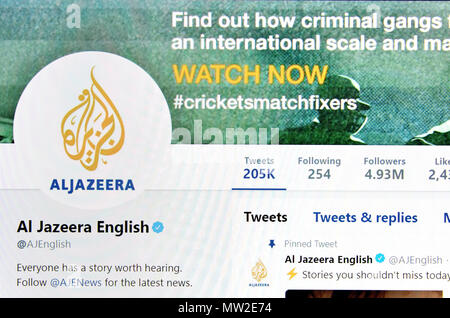 Al Jazeera English Twitter Seite (2018) Stockfoto