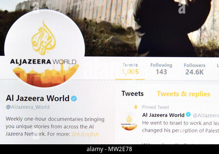 Al Jazeera Twitter Seite (2018) Stockfoto