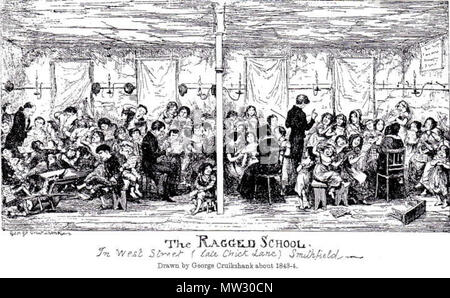 . Englisch: Cruikshank stellt ein ausgefranstes Schule an der Safran Hill Slum in London, die Charles Dickens im Namen der Philanthrop Angela Burdett Coutts im Jahr 1843 besucht. Dieser Besuch zweifellos prägte seine Konzeption der Unwissenheit und wollen - und die Bedeutung der elementaren Bildung als Antidot gegen Armut - in A Christmas Carol). (Philip V. Allingham). 28.August 2009, 13:54:01. Georges Cruikshank 598 Die zerklüftete Schule in West Street, späten Küken Lane, Smithfield, durch Schluchten Cruikshank Stockfoto