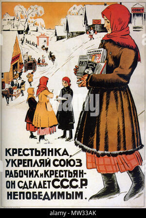 . Englisch: sowjetische Propaganda Poster 1925. 1925. Unbekannt 1 "Bäuerin, die Einheit der Arbeiter und Bauern zu konsolidieren." Stockfoto