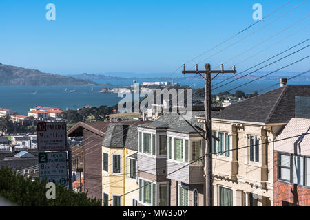 Blick auf die Bucht von San Francisco und Alcatraz Island von oben Stockfoto
