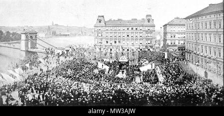 . Englisch: Festlegung der Grundstein für Nationaltheater in Prag, Tschechische Republik, 16. Mai 1868. Čeština: Slavnostní pokládání základního kamene Národního divadla v Praze, 16. května 1868 dobové vyobrazení. Z Reprodukce časopisu Zlatá Praha č. 33/1908, Str. 378. 1908. Unbekannt 659 Zakladni kamen Narodniho divadla Stockfoto