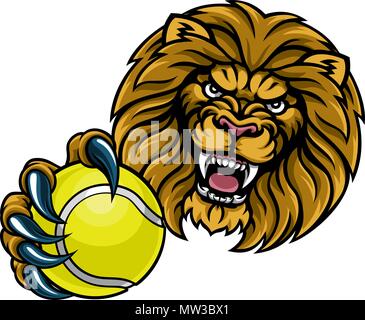 Lion Tennis Ball Sport Maskottchen Stock Vektor