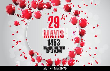 29 Mai Tag des Istanbul'un Fethi Kutlu Olsun mit Übersetzung: 29. Mai Tag freut sich Eroberung von Istanbul. Türkische urlaub Grußkarte. Vector Illustration Stock Vektor