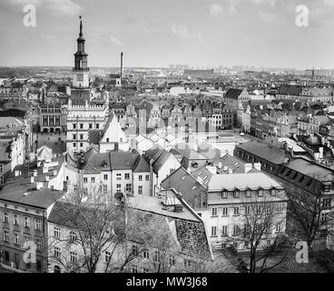 Schwarz und weiß Luftaufnahme von Posen, Polen. Stockfoto