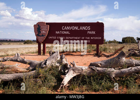 Eine horizontale Zusammensetzung der Eingang willkommen zu Canyonlands NP USA Stockfoto