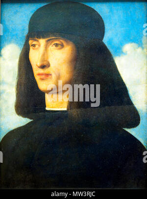 Porträt eines Mannes (Vers 1490-1495) von Giovanni Bellini (1459-1516) Stockfoto