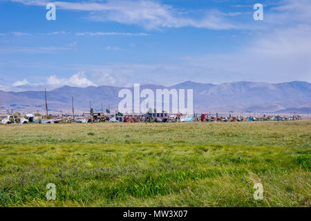 Landart Zaun oder ein Abfall in der bunten Wiese, Armenien Stockfoto