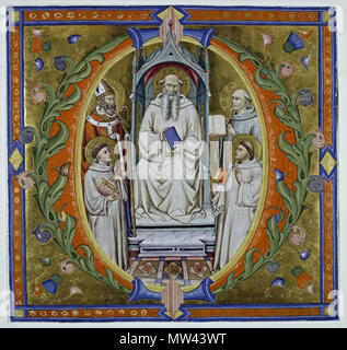 Hinzufügen. 37472, f 3 167 Don Silvestro dei Gherarducci - Schrittweise von Santa Maria degli Angeli - Folio 90 - Hl. Romuald thront mit vier Heiligen in einem ersten O (British Library, MS 37472, f3 hinzufügen) Stockfoto