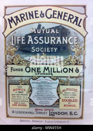 . Englisch: Marine & General Plakat aus dem Jahr 1905. 18. Februar 2011. Die Marine und General Mutual Life Assurance Society 597 der Marine- und allgemeinen Mutual Life Assurance Society Poster von 1905 Stockfoto