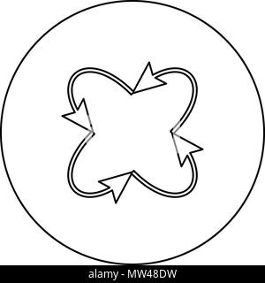 Vier Pfeile in Schleife in und aus der Mitte schwarze Symbol in der kreislinie Vector ich isoliert Stock Vektor