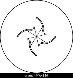 Vier Pfeile in Schleife in der Mitte schwarz Symbol in Kreislinie vector ich isoliert Stock Vektor