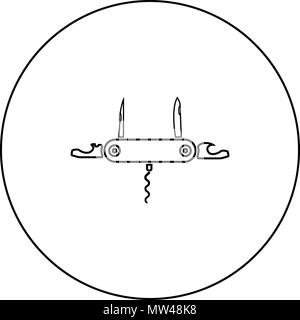 Taschenmesser oder Taschenmesser schwarzes Symbol in der kreislinie Vector ich isoliert Stock Vektor