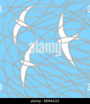 Editable Vector Illustration von drei Mauersegler fliegen in einem blauen Himmel Stock Vektor