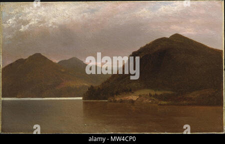 . Lake George. Während der 1850er Jahre, John Kensett der Bildsprache entwickelt, weg von der herrlichen Panoramen der dramatischen Hudson River School Idiom zu umarmen, zusammen mit einer Reihe von Praktikern, die ruhiger, beschaulicher Ästhetik der Luminism. Im Einklang mit den philosophischen Prinzipien der Transzendentalismus und sein Befehl von Geist und Materie zu integrieren, Luminist Maler gesucht, daß die Gemeinschaft durch Infundieren, ihre Arbeit mit einem präzisen und meditativer Konzentration auf die Landschaft, vor allem durch eine Konzentration auf die Auswirkungen von Licht und Atmosphäre in den menschenleeren, Spa manifestiert zu erreichen Stockfoto
