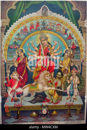 . Englisch: Ein Bild von Durga unter einem Bogen anzeigen Der Mahavidyas, mit Shiva an der Spitze; 1930 Quelle: ebay, 26.04.2006. 1930. Unbekannt 173 Durga 1930s Stockfoto