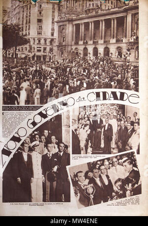. Português: Eleito Prefeito Constitucional da Kapital, tomou Posse keine Ladung, 8 de Abril de 1935, o Sr. Pedro Ernesto. 13. April 1935. A Noite Ilustrada 498 Posse tun Prefeito Pedro Ernesto Stockfoto