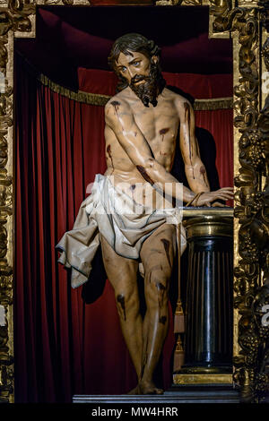 Kapelle, wo der Herr auf die Spalte von Gregorio Fernández gebunden ist, ist in der Kirche von Santa Vera Cruz Castillo und in Valladolid, León, Spanien, Stockfoto