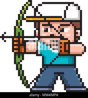 Vector Illustration von Cartoon Bogenschießen player-Pixel-Design Stock Vektor