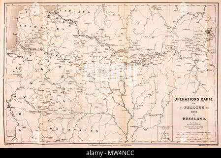 . English: Operationskarte fuer den Feldzug von 1812 in Russland Nederlands: Militaire kaart voor de veldtocht van 1812 in Rusland Englisch: Operative Karte für den militärischen Expedition in Russland, 1812. 1862. Carl Philipp Gottfried von Clausewitz (1780-1831). Kartograph: Fotografie: D-vorm, Bert en Lilian Mellink 133 Clausewitz-Der Feldzug von 1812-9064 Stockfoto
