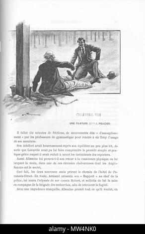 . Français: Seite du roman de Paul d'Ivoi' Corsaire Triplex' (1898), Première Partie, Kapitel 8, S. 71. La gravure est un Dessin de Louis Tinayre. 8 Februar 2014, 13:03:30. Paul d'Ivoi (Texte), Louis Tinayre (Dessin) 302 Ivoi-Corsaire Triplex-Partie 1-chap 8-p71 Stockfoto