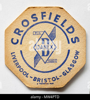 Alte Vintage British Bierdeckel Werbung Crosfields Lebensmittel Stockfoto